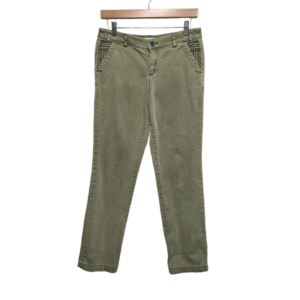 Sundance Olive Green Embroidered Straight Leg Utility Pants Women's Size 4
